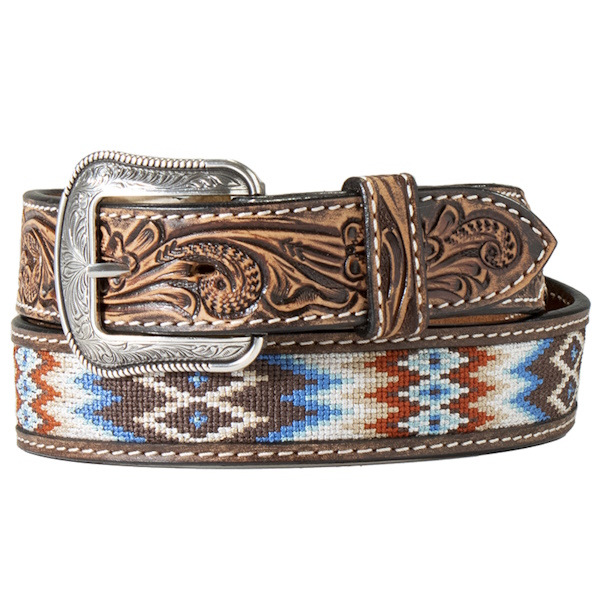 (image for) 1 1/2" Scroll Leather Embroidered Inlay Belt