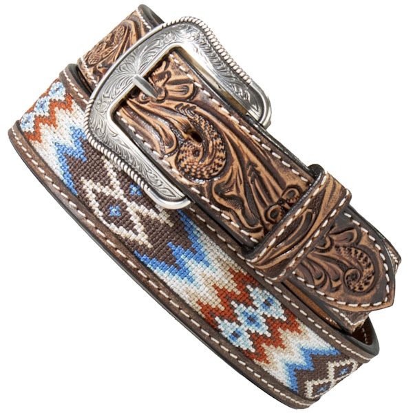 (image for) 1 1/2" Scroll Leather Embroidered Inlay Belt