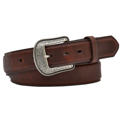 (image for) 1 1/2" Dark Brown Leather Belt 3 Piece Overlay