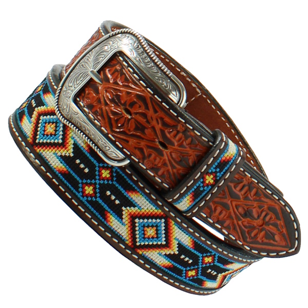 (image for) 1 1/2" Embroidered Aztec Leather Belt