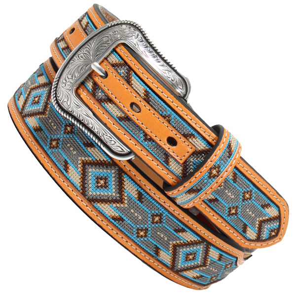 (image for) 1 1/2" Leather Belt Aztec Fabric Tabs