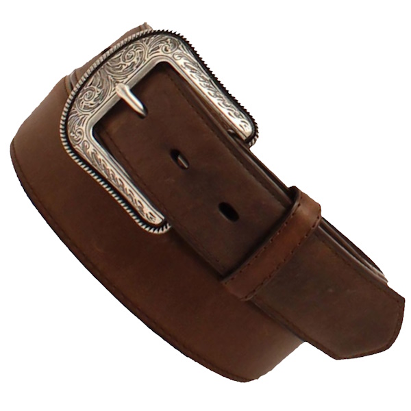 (image for) 1 1/2" Brown Leather Belt 3 Piece Overlay