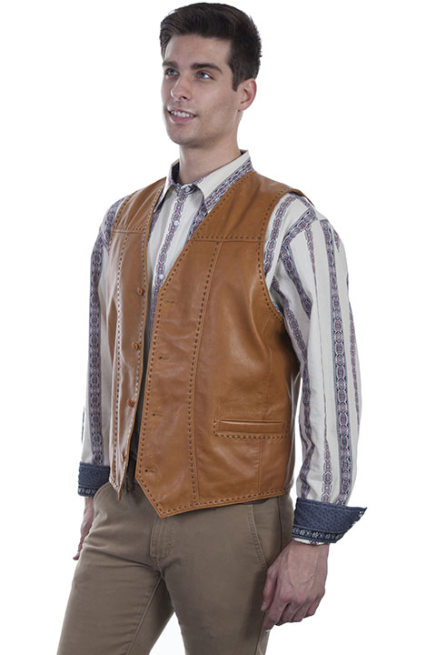 (image for) Lambskin button front vest with Pick Stitch