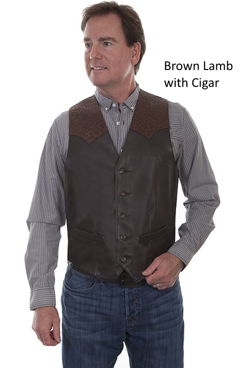 Leather vest with ostrich trim [607] : Old Trading Post ...