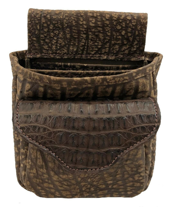 (image for) Brown Crocodile Hornback & Cape Buffalo Shotgun Shell Belt Pouch Deluxe