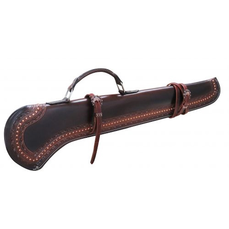 (image for) Barbed Wire Border Tooled Rifle Scabbard Copper Spots & Buckles