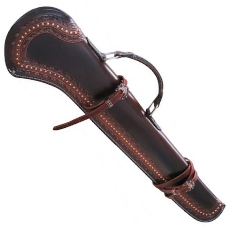 (image for) Barbed Wire Border Tooled Rifle Scabbard Copper Spots & Buckles