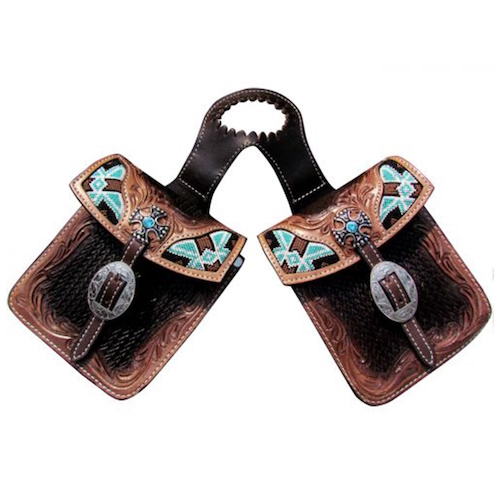 (image for) Basketweave Tooled Leather Horn Bags with Beaded Inlay