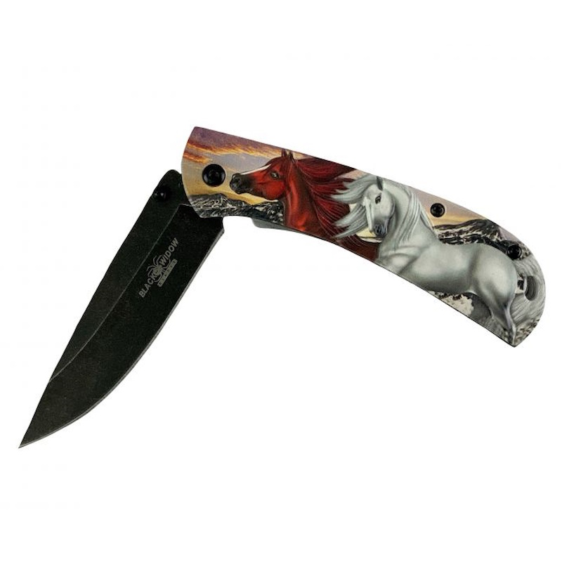 (image for) Black Widow Horse Printed Tactical Knife with Clip