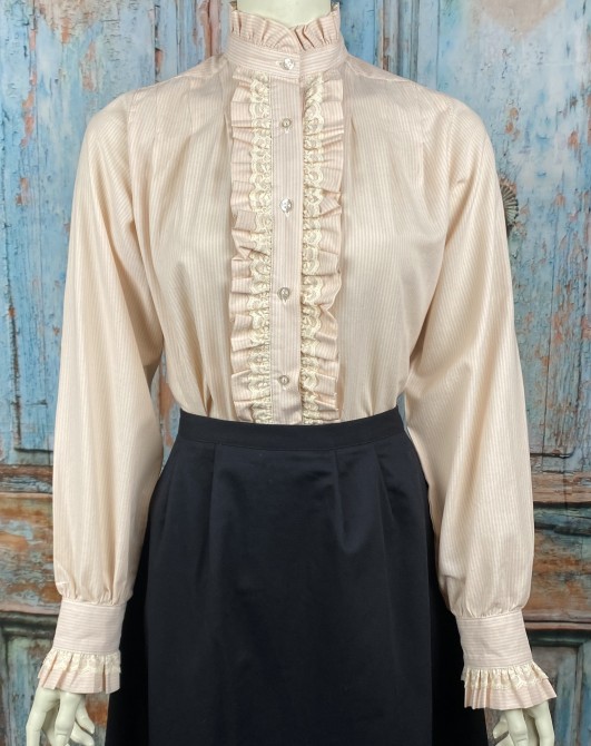 (image for) Ladies Lace Ruffle Front Old West Victorian Cotton Blouse