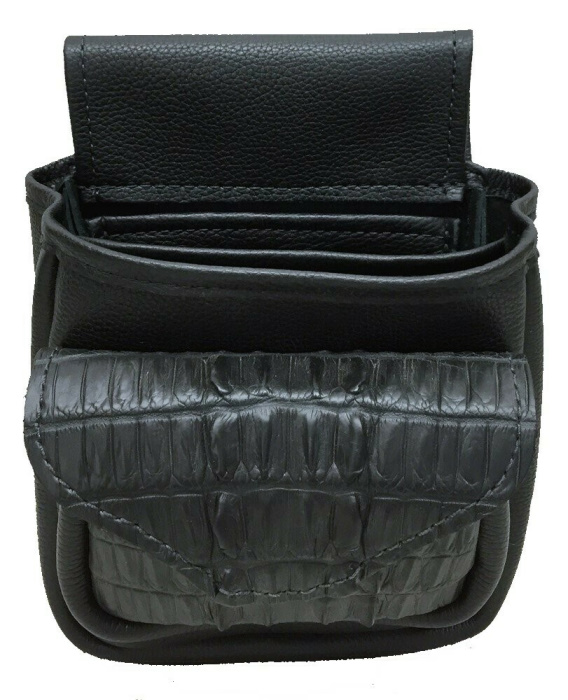 (image for) Black Crocodile Hornback POCKET & Leather Shotgun Shell Belt Pouch Deluxe