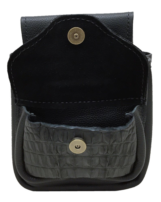 (image for) Black Crocodile Hornback POCKET & Leather Shotgun Shell Belt Pouch Deluxe