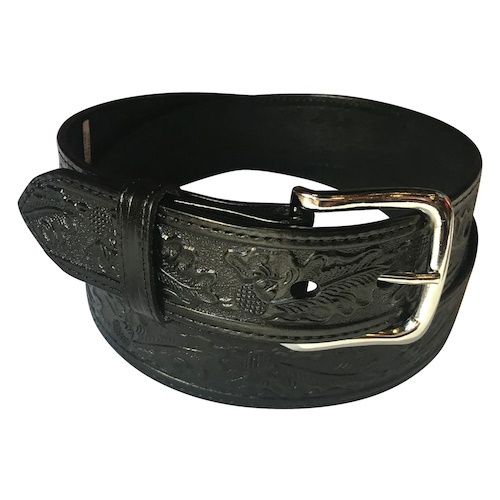 (image for) Western Leather Belt with Classic Floral Tooling