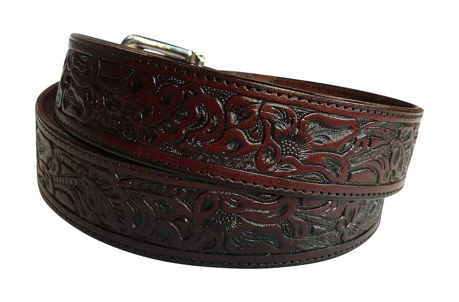 (image for) Western Leather Belt with Classic Floral Tooling