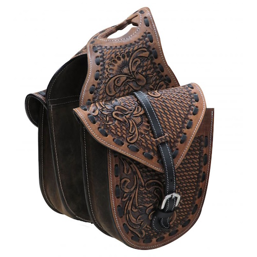 (image for) Saddle Horn Bags Floral & Basketweave Leather with Buckstitch