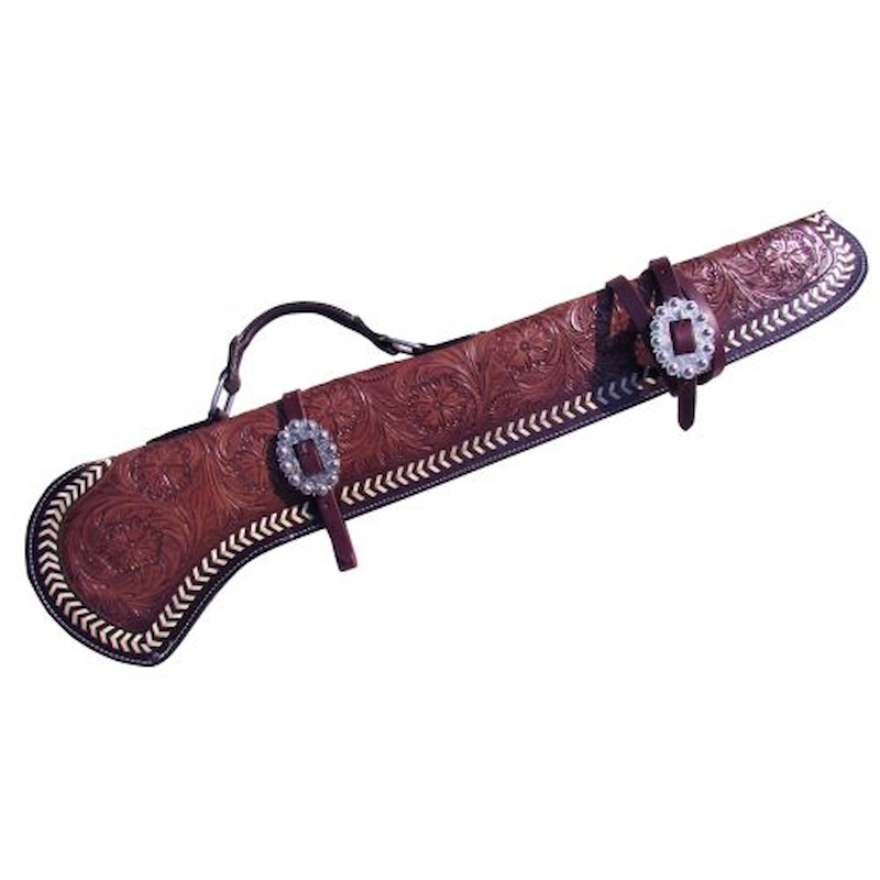 (image for) Floral Tooled Leather Rifle Scabbard with Engraved Buckles