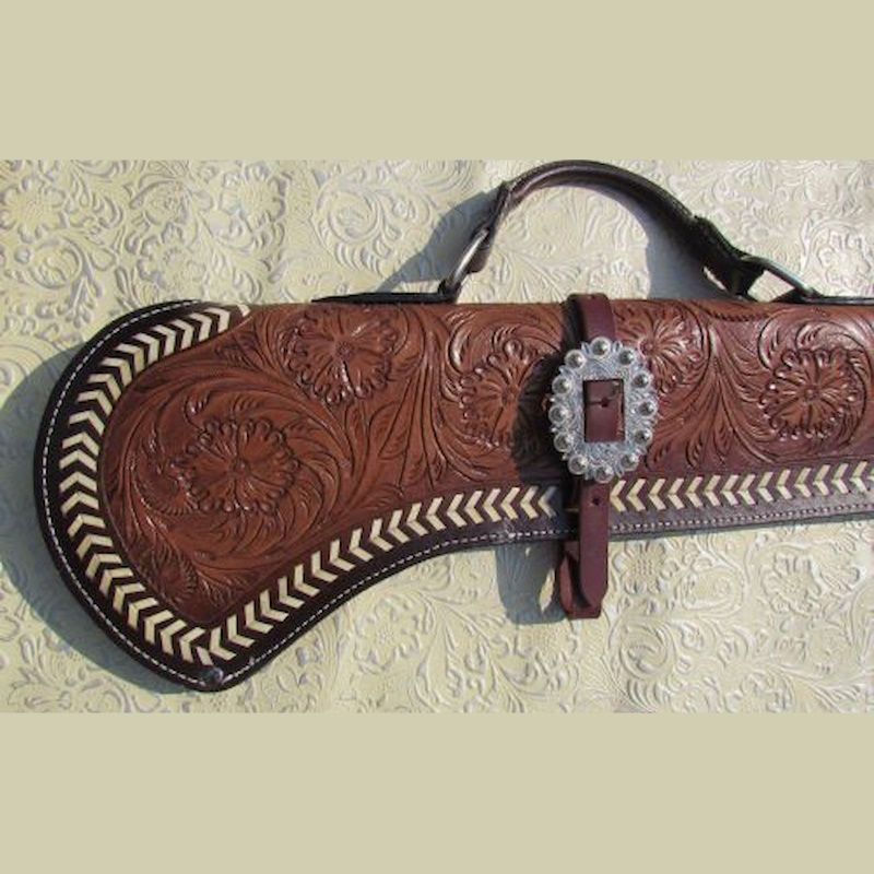 (image for) Floral Tooled Leather Rifle Scabbard with Engraved Buckles