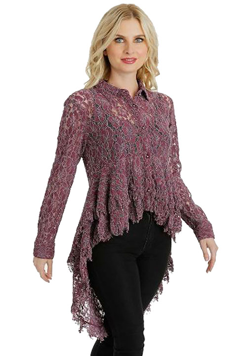 (image for) Hi / lo lace button front blouse