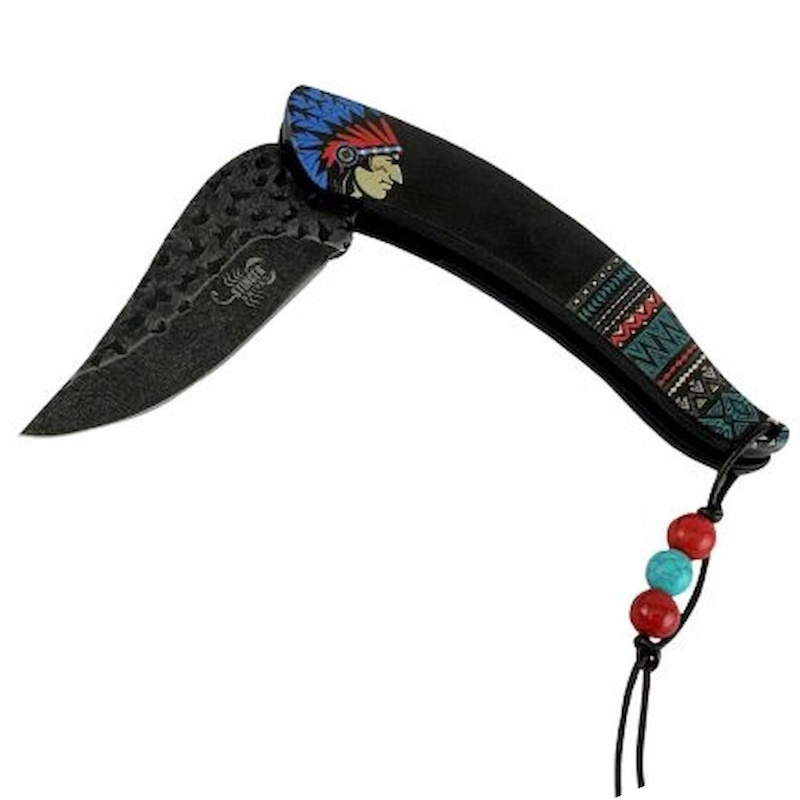 (image for) Knife with Aztec Pattern and Indian on Handle