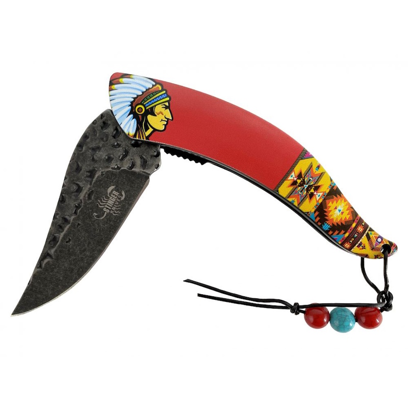 (image for) Knife with Aztec Pattern and Indian on Handle