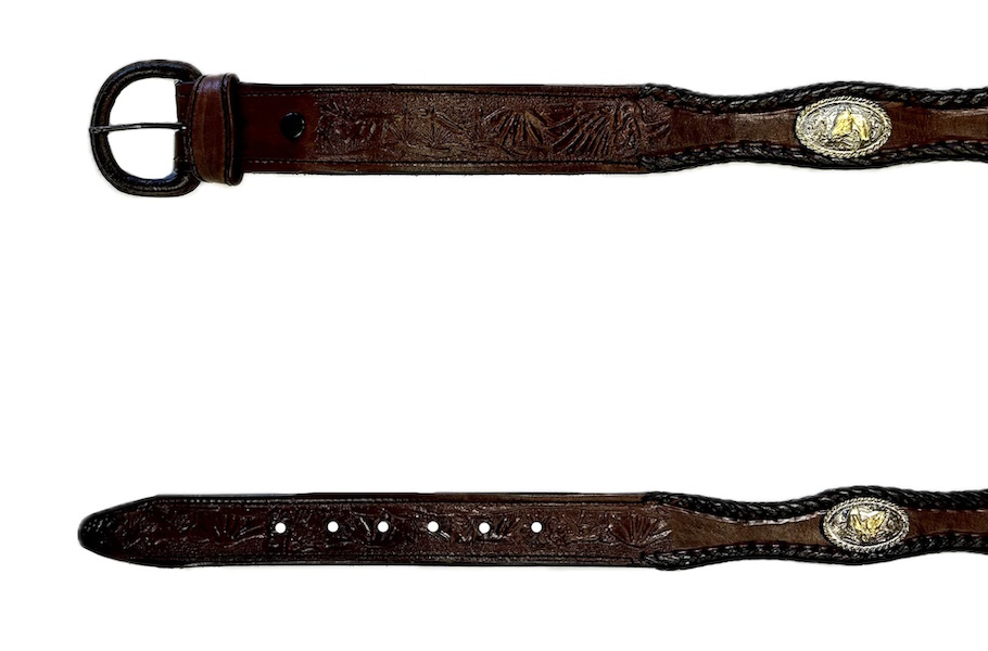 (image for) Leather Western Tooled Belt Scallop Laced Edge & Conchos