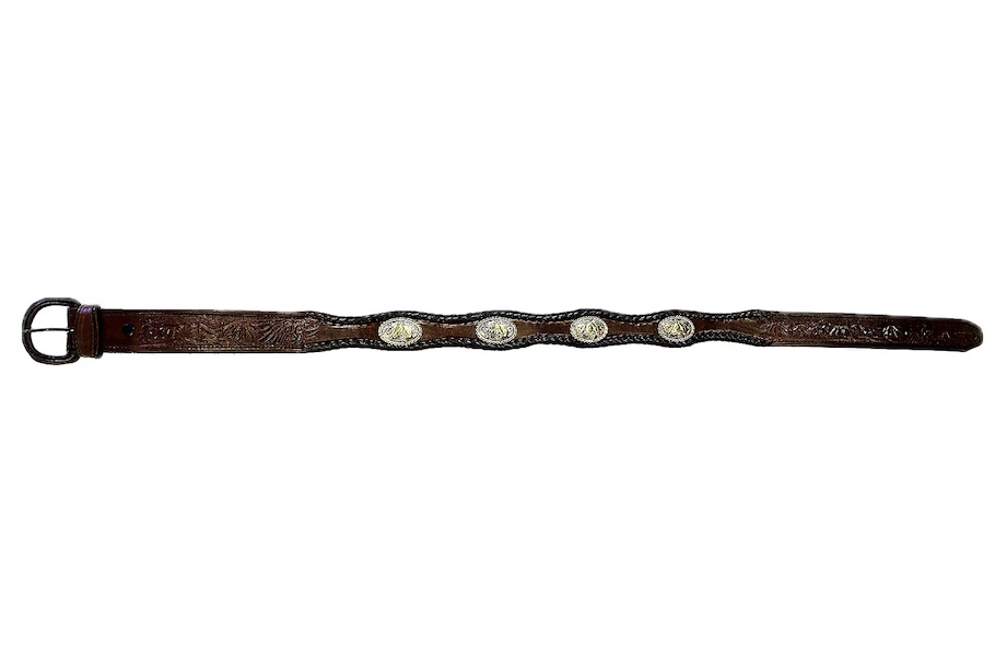 (image for) Leather Western Tooled Belt Scallop Laced Edge & Conchos