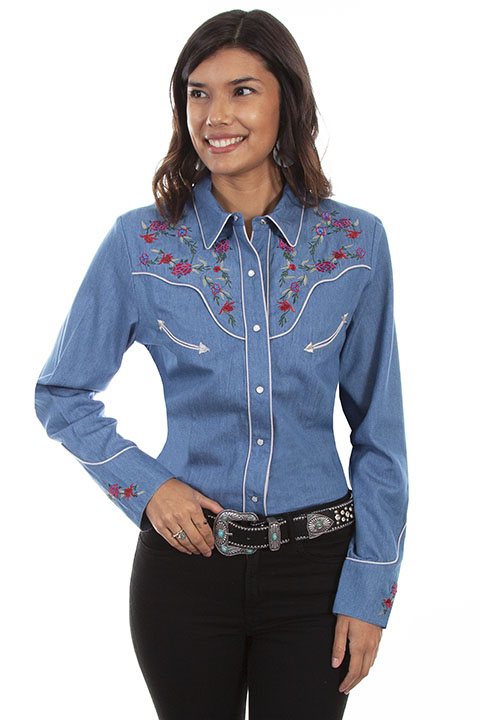 (image for) Floral & Longhorn embroidered shirt