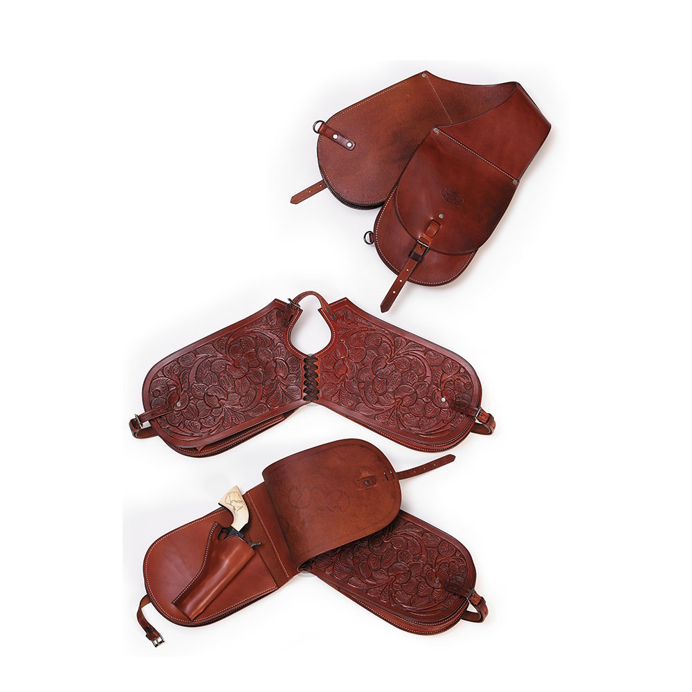 (image for) Hand Tooled Leather Pommel Bags with One Holster