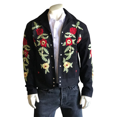 (image for) Vintage Western Bolero Jacket with Red Floral Embroidery