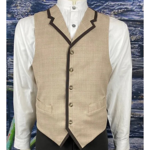 (image for) Santa Fe Plaid Point Bottom Vest with Black Contrast Piping