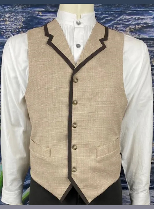 (image for) Santa Fe Plaid Point Bottom Vest with Black Contrast Piping