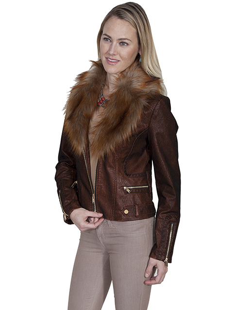 Ladies Zip Front Faux Fur Leather jacket [8052] : Old Trading Post ...