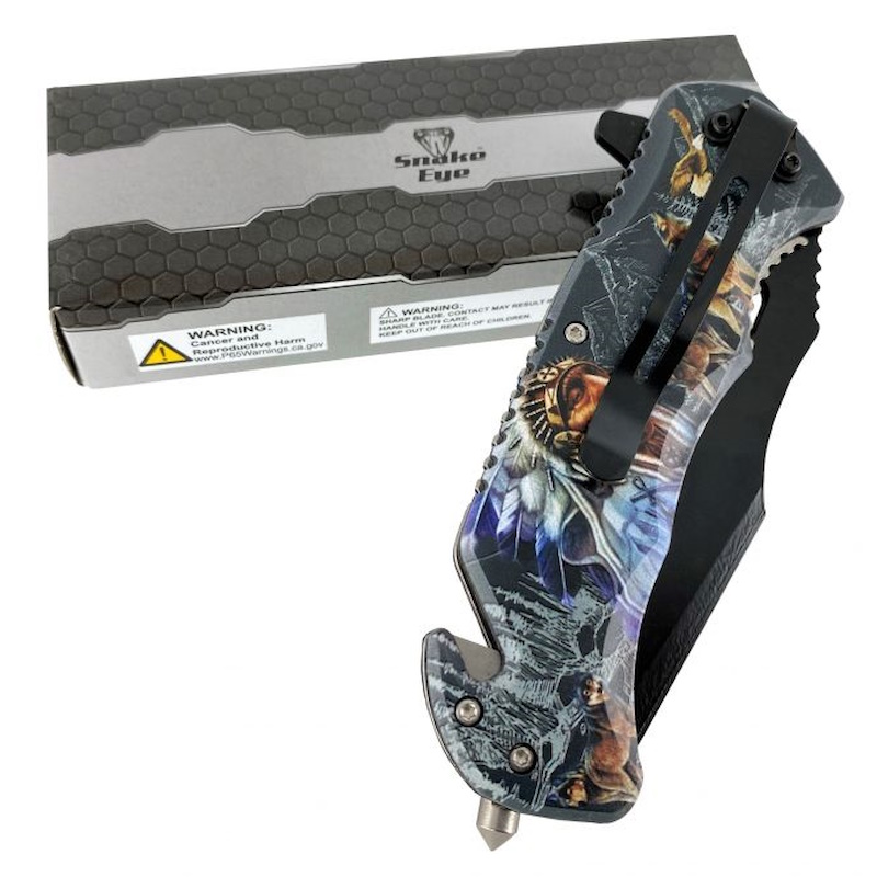 (image for) Snake Eye Spring Assist Knife with Tribal landscape