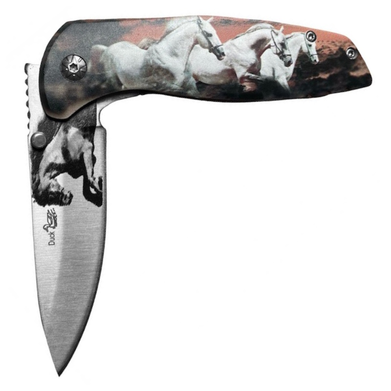 (image for) Spring Assist Knife Running Horses Handle & Blade