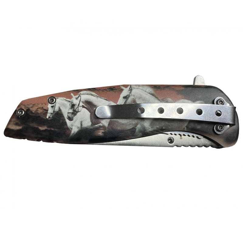 (image for) Spring Assist Knife Running Horses Handle & Blade