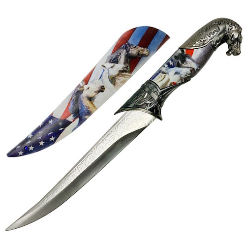 (image for) Stars & Stripes 7 3/4" Fixed Blade Horse Head Dagger