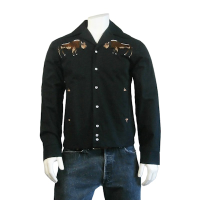 (image for) Black Suede Cloth Western Bolero Jacket with Bison Embroidery