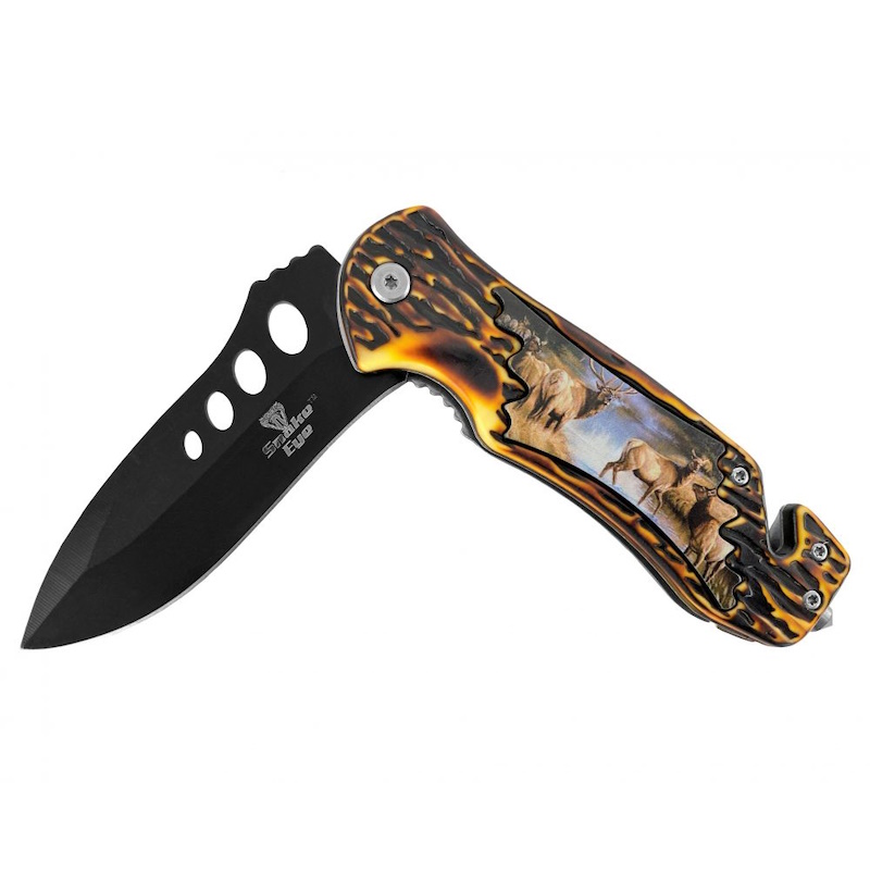 (image for) Tactical Spring Assist Knife Glass Breaker Deer Antler Design Handle