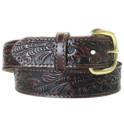 (image for) Saddle Skirting Leather Belt Floral & Leaf Tooling