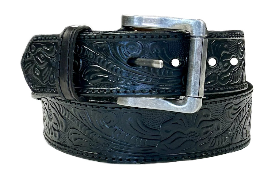 (image for) Saddle Skirting Leather Belt Floral & Leaf Tooling