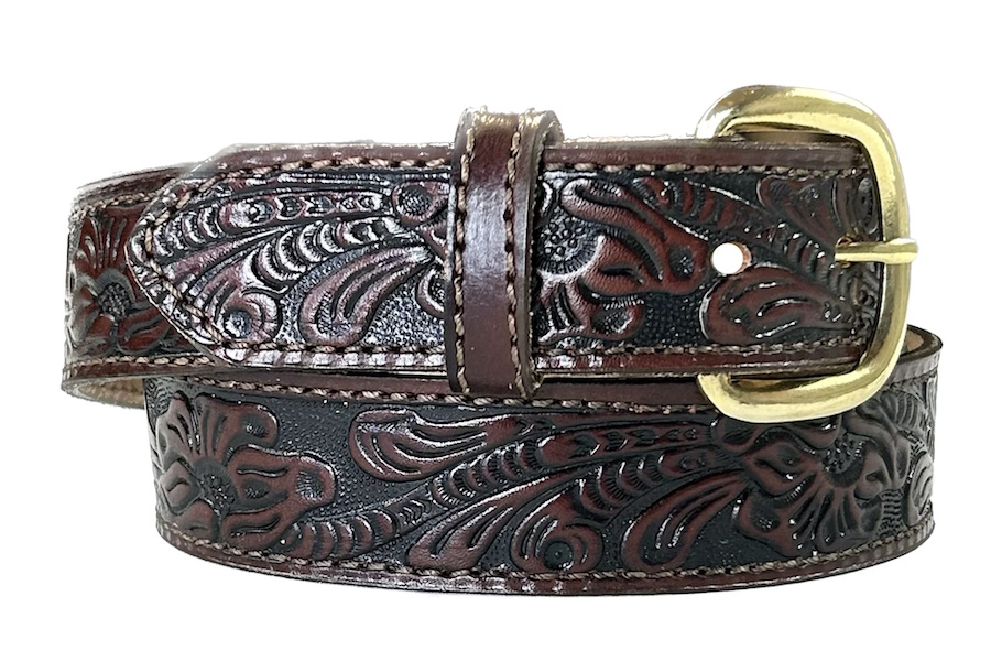 (image for) Saddle Skirting Leather Belt Floral & Leaf Tooling