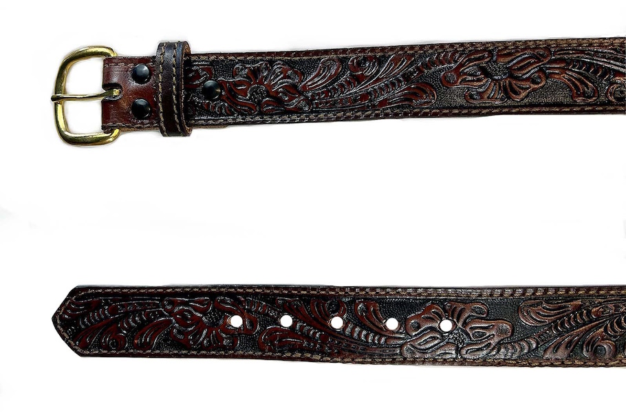 (image for) Saddle Skirting Leather Belt Floral & Leaf Tooling