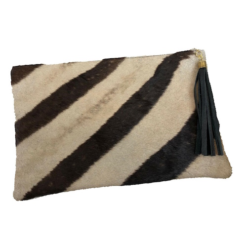 (image for) Zebra Front & Black Cowhide Leather Back Folio Clutch Purse