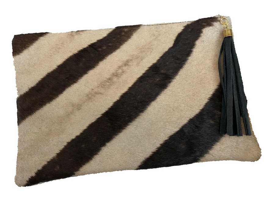 (image for) Zebra Front & Black Cowhide Leather Back Folio Clutch Purse