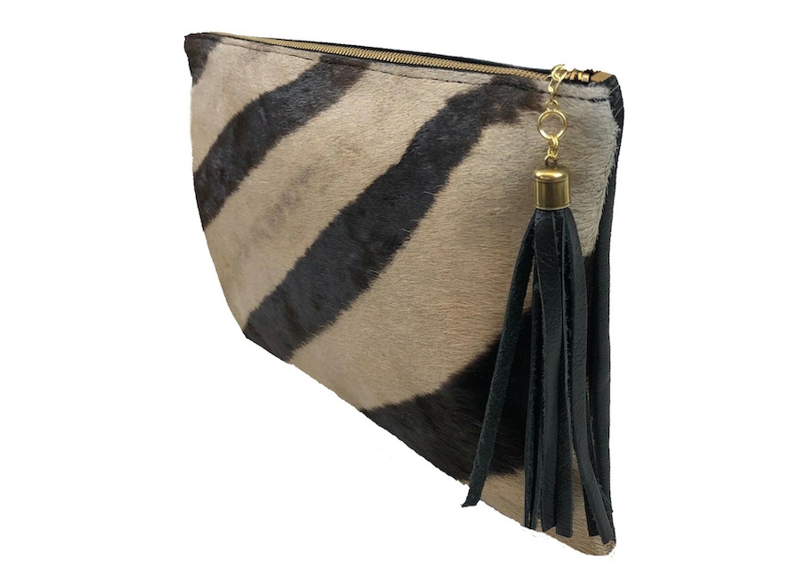 (image for) Zebra Front & Black Cowhide Leather Back Folio Clutch Purse