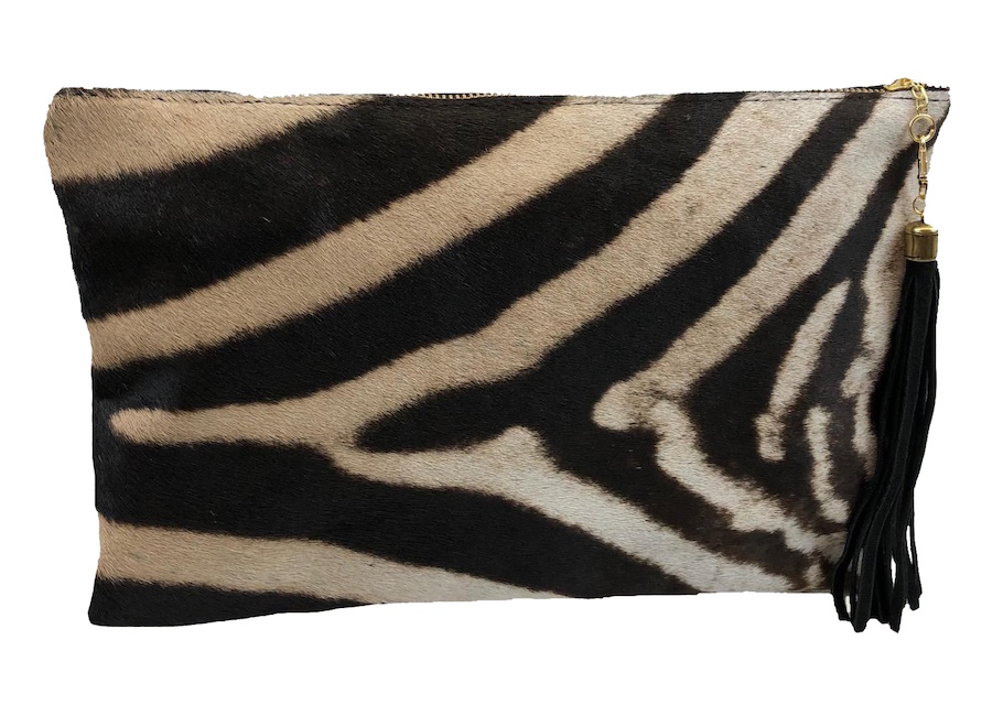 (image for) Zebra & Black Cape Buffalo Leather Folio Clutch Purse