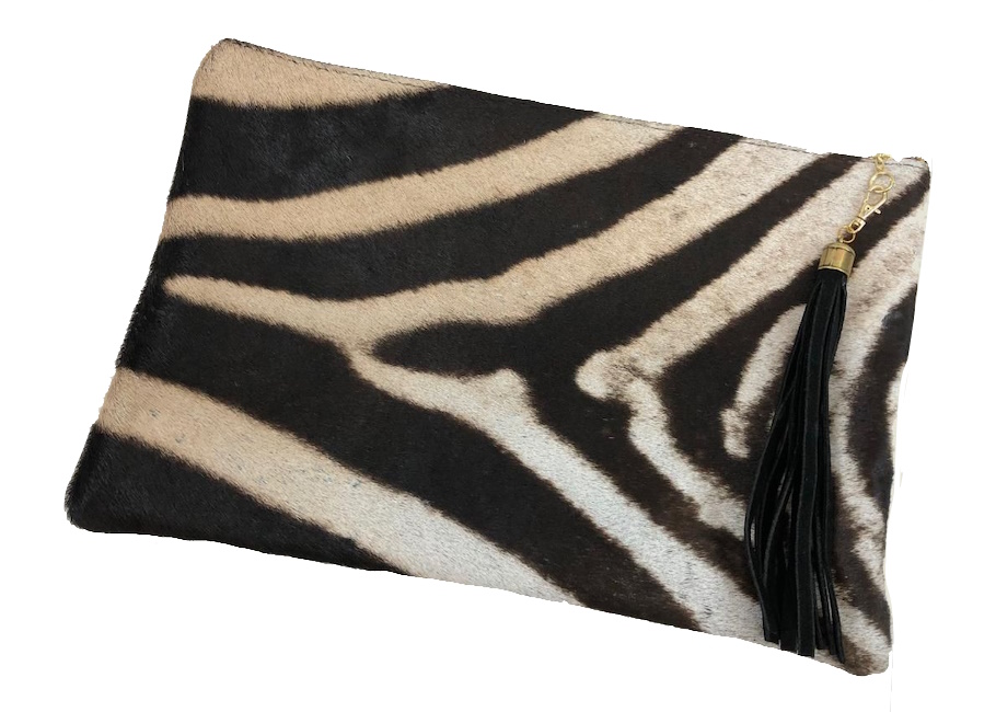 (image for) Zebra & Black Cape Buffalo Leather Folio Clutch Purse