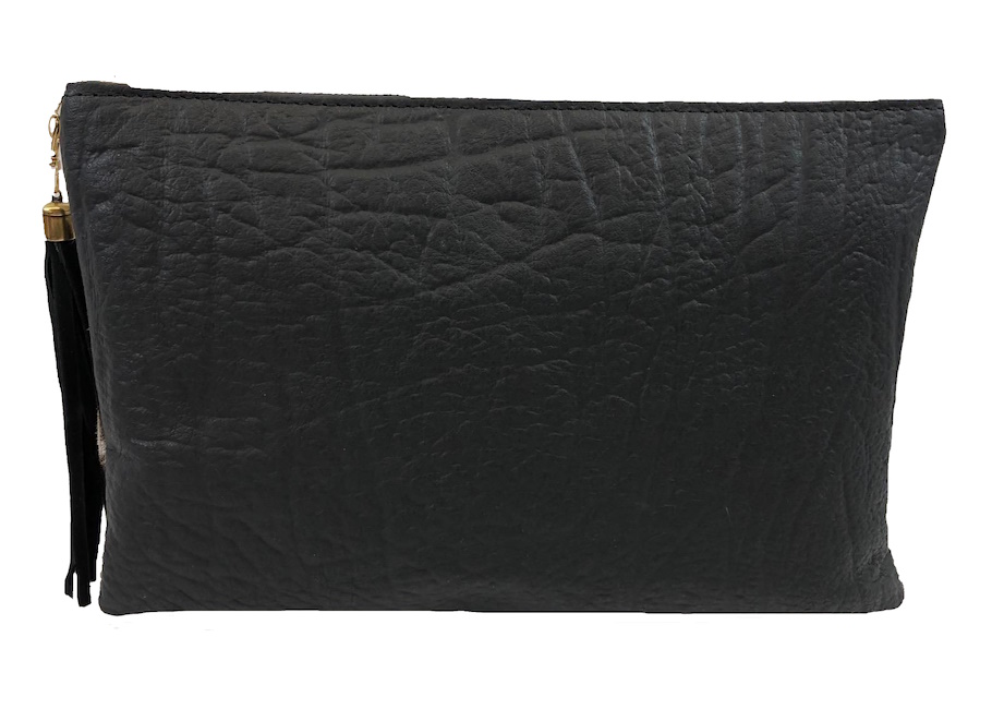 (image for) Zebra & Black Cape Buffalo Leather Folio Clutch Purse