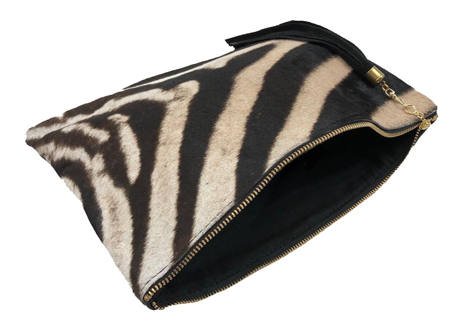 (image for) Zebra & Black Cape Buffalo Leather Folio Clutch Purse