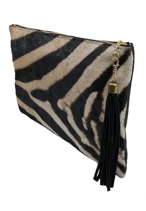 (image for) Zebra & Black Cape Buffalo Leather Folio Clutch Purse